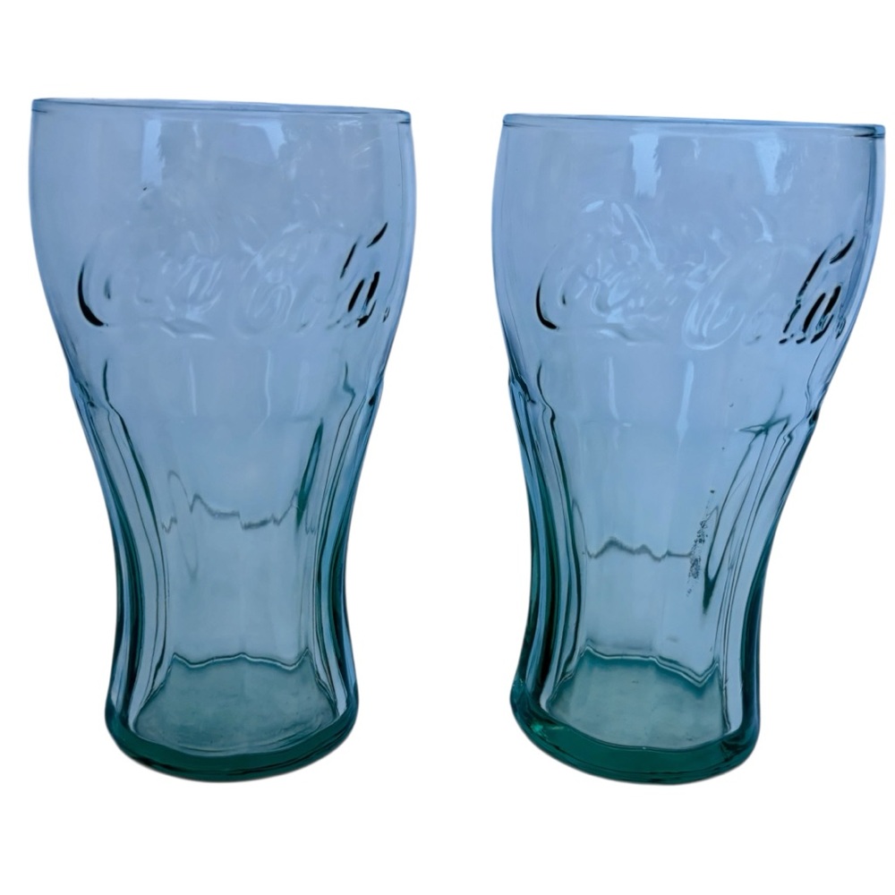 2 VTG coca-Cola green replacement glasses 6” tall EUC
